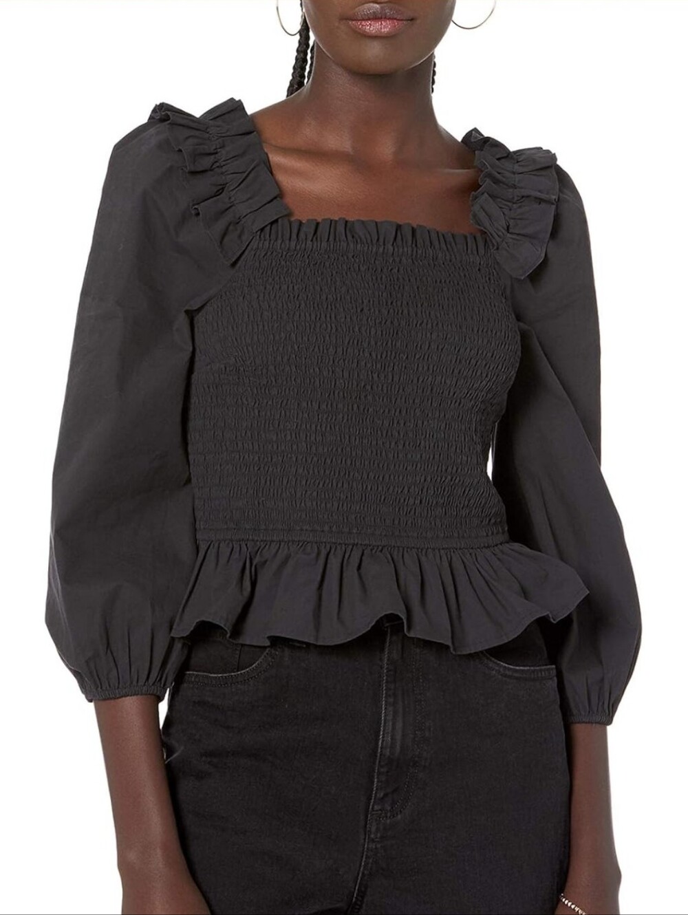The Drop Black Smocked Blouse Top Size M NWT